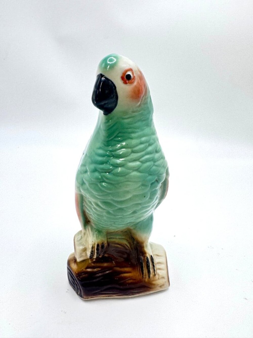 Vintage Ceramic Parrot Figurine Brazil Green Orange Decorative Bird Statue MCM